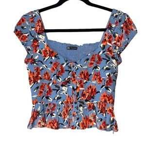 Zara Womens Floral Crop Top Size Small Blue Red